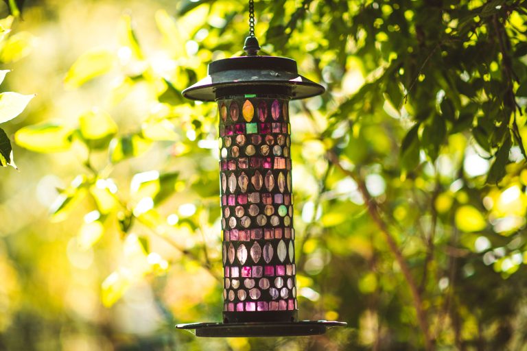Colorful hanging wild bird feeder